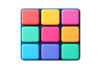 Colorful rounded squares in a grid, vibrant palette, cut out transparent
