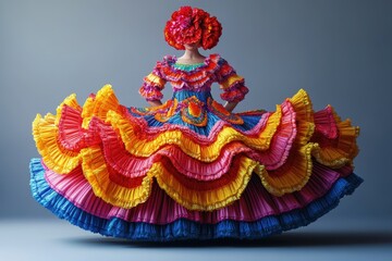 Fototapeta premium Colorful traditional dress worn by a dancer in a vibrant performance showcasing cultural heritage and artistry
