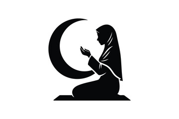 Religious woman praying in ramadan silhouette vector