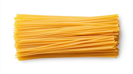 A bundle of uncooked spaghetti noodles arranged neatly, showcasing their long, thin, and yellow appearance, perfect for various pasta dishes.