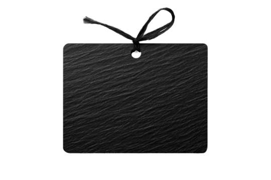 Square slate tag with twine tie, rustic blank label , cut out transparent