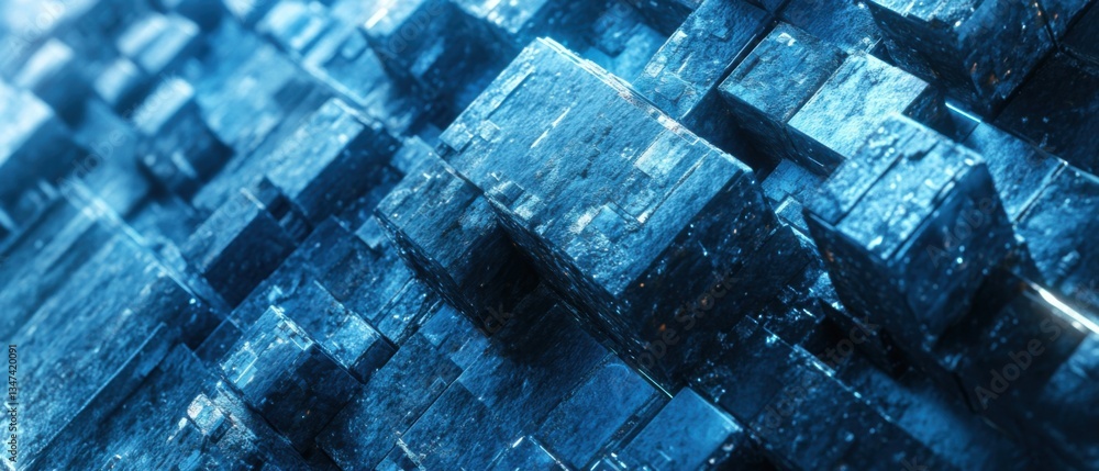 Poster abstract blue cubes background with geometric shapes and textured surface concept of technology, fut