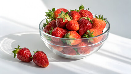 Fresh Strawberries in a Glass Bowl Isolated on White Background