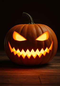 Glowing Jack-o'-Lantern with Triangle Eyes &ndash; Spooky Halloween Pumpkin