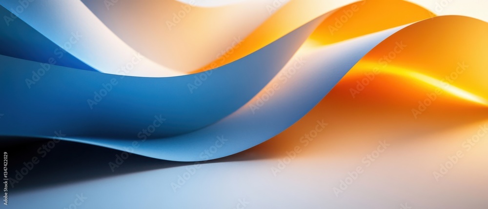Aufkleber abstract flowing paper waves in blue and orange gradient colors, creating a dynamic and modern backg