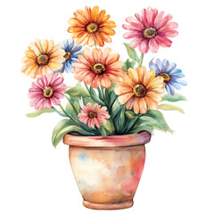 Flowers in pot watercolor clipart