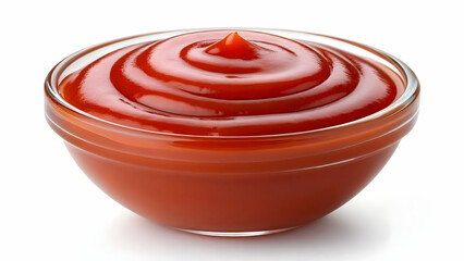 Fresh Tomato Ketchup in a Glass Bowl Isolated on White Background