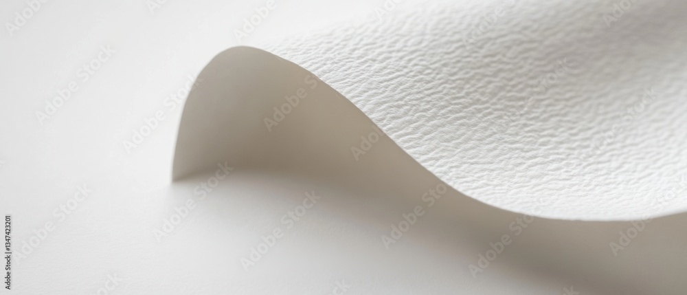 Poster abstract closeup of textured white paper with a gentle curl, showcasing subtle shadows and a clean, 