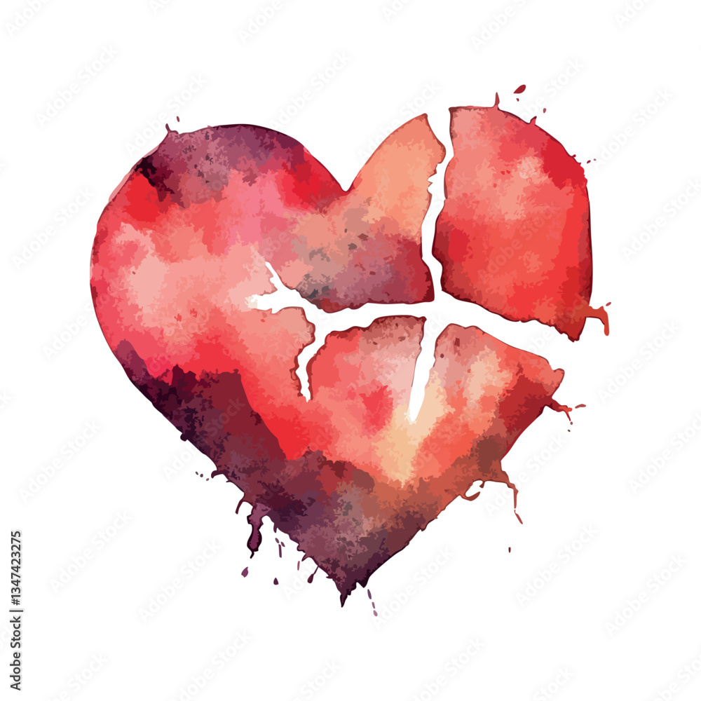 Poster heart with a broken line. the heart is red and has a broken line.