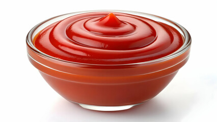 Fresh Tomato Ketchup in a Glass Bowl Isolated on White Background