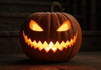 Obraz premium Glowing Jack-o'-Lantern with Triangle Eyes – Spooky Halloween Pumpkin