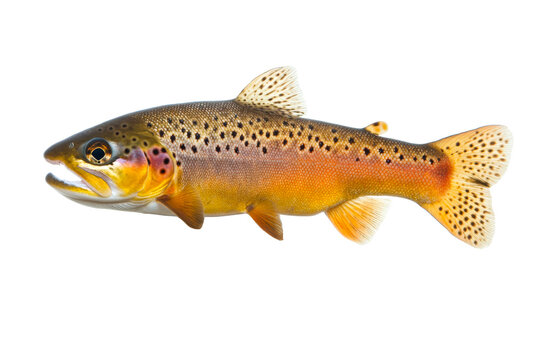 Colorful brown trout swimming, freshwater fish with spotted skin, cut out transparent