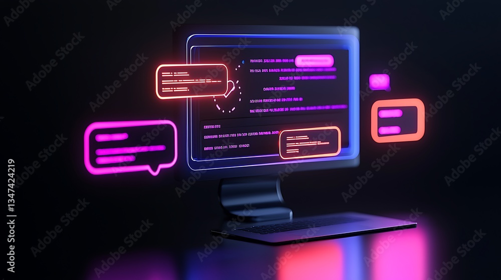Poster futuristic computer screen with glowing ui elements