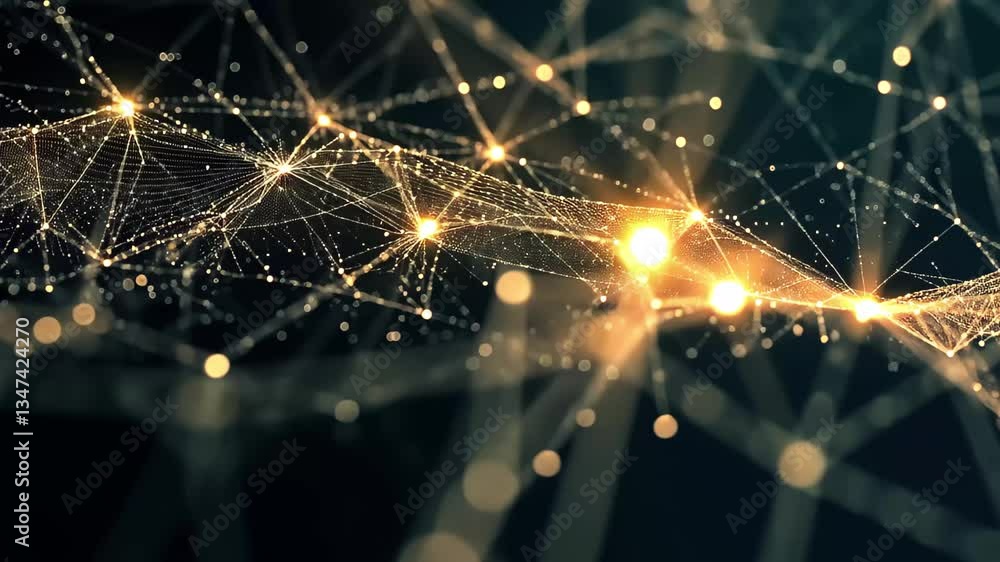Poster glowing network of connections represents digital data processing in a virtual landscape, digital da