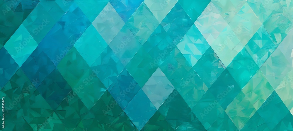 Poster background of rhombus grid with alternating shades of turquoise and teal – empty template for web ba