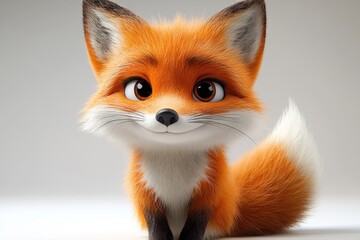 Obraz premium Soft-spoken fox with bright fur and expressive eyes poses playfully against a neutral background in an indoor setting