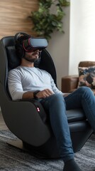 Obraz premium Man Experiencing Virtual Reality In A Modern Relaxing Chair