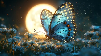 Lunar moth perched in front of glowing moon high resolution picture