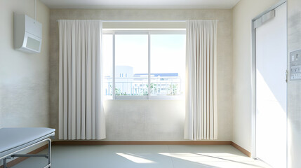 Bright Empty Hospital Room With Large Window