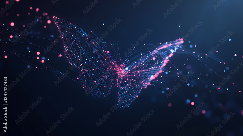 Poster digital butterfly's flight: an artistic rendering of a butterfly formed from interconnected points o