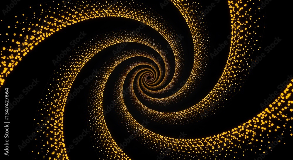 Poster golden dots spiral infinite rotation abstract dark backdrop