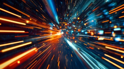Naklejka premium a dynamic visual representation of data flowing at high speed, creating an illusion of movement and speed