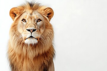 Fototapeta premium Majestic Lion Portrait on White Background, Studio Shot