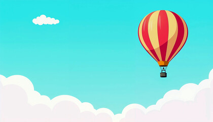 Colorful hot air balloon floating in a blue sky with clouds  