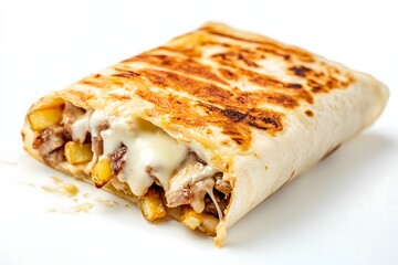 A golden brown french taco on a white background
