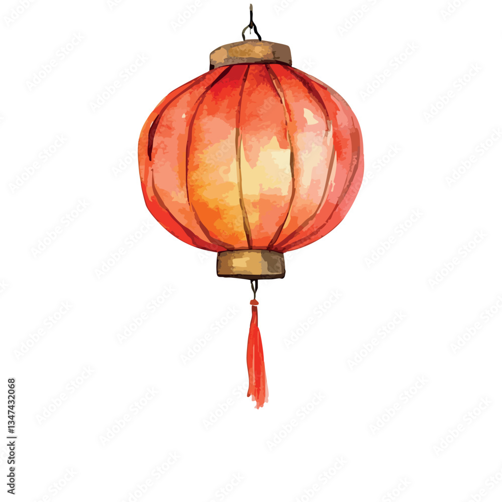 Poster red lantern with a red fringe. the lantern is hanging from a string.