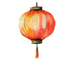 Obraz premium Beautiful red lantern with a tassel hanging from it. The lantern is suspended from a string.