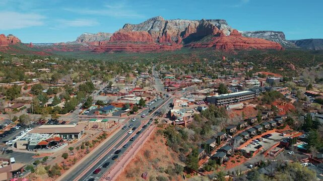 Aerial Orbit of Downtown Sedona Arizona