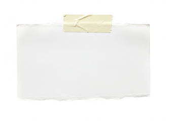 A close-up of a rectangular piece of torn white paper with rough uneven edges isolate on transparent background