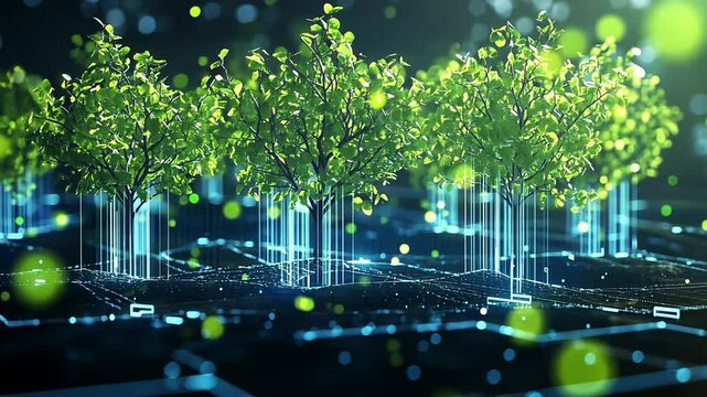 Digital Trees with Data Connection Forming Network, Green Energy and Technology Concept