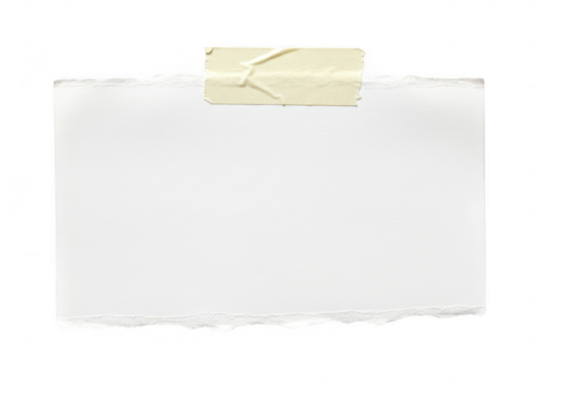 A close-up of a rectangular piece of torn white paper with rough uneven edges isolate on transparent background