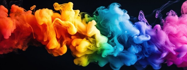 Obraz premium Vibrant rainbow ink swirls in water.