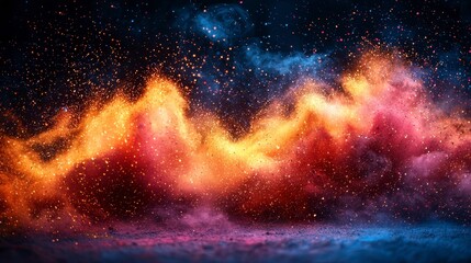Vibrant Color Explosion in Holi Festival Background of Bright Powder and Dust Against Dark Backdrop