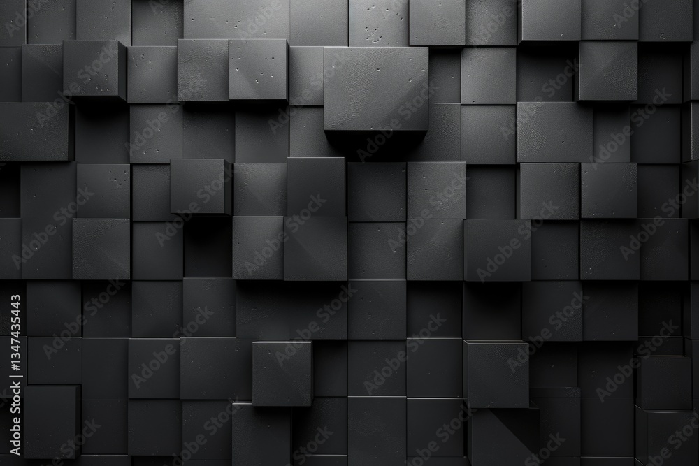 Poster abstract dark gray cube pattern background, 3d render, geometric texture.