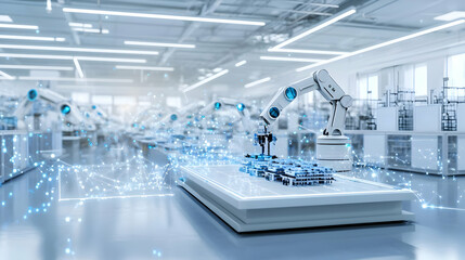 Modern Automated Factory with Robotic Arm