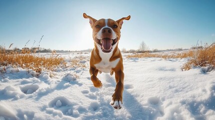 Running dog in snow