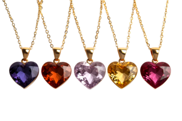Multi-Colored Heart Pendants on Gold Chains, cut out transparent
