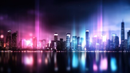 Neon city skyline at night
