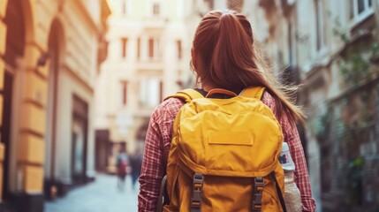 Fototapeta premium Backpacker Exploring a Charming European City