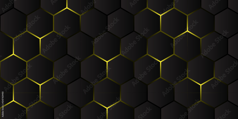 Aufkleber elegant abstract hexagonal texture with golden glow. modern black and gold honeycomb pattern for des