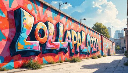 Vibrant graffiti mural in urban cityscape, artistic expression