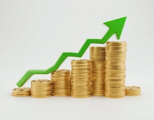 Rising Coin Stacks with Green Arrow Graph Show Financial Growth