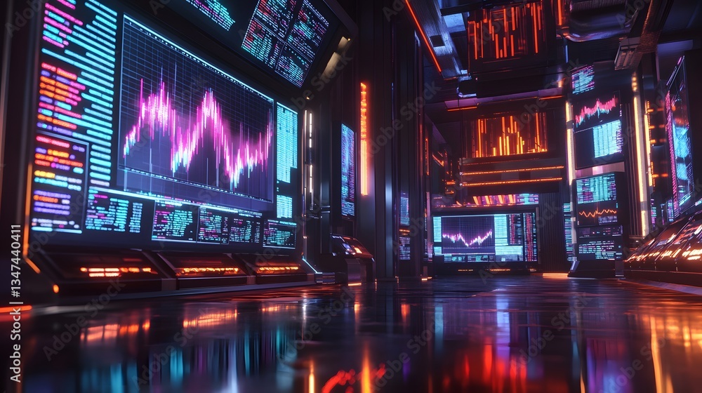 Aufkleber a futuristic interior with illuminated screens displaying data analysis and information
