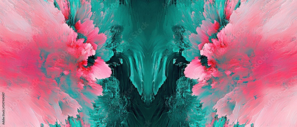 Aufkleber abstract teal and pink fractal cloudscape background with mirrored symmetry, creating a dreamy and s