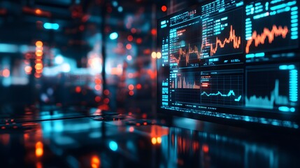 a modern technology data screen displaying graphs and charts with a blurred background