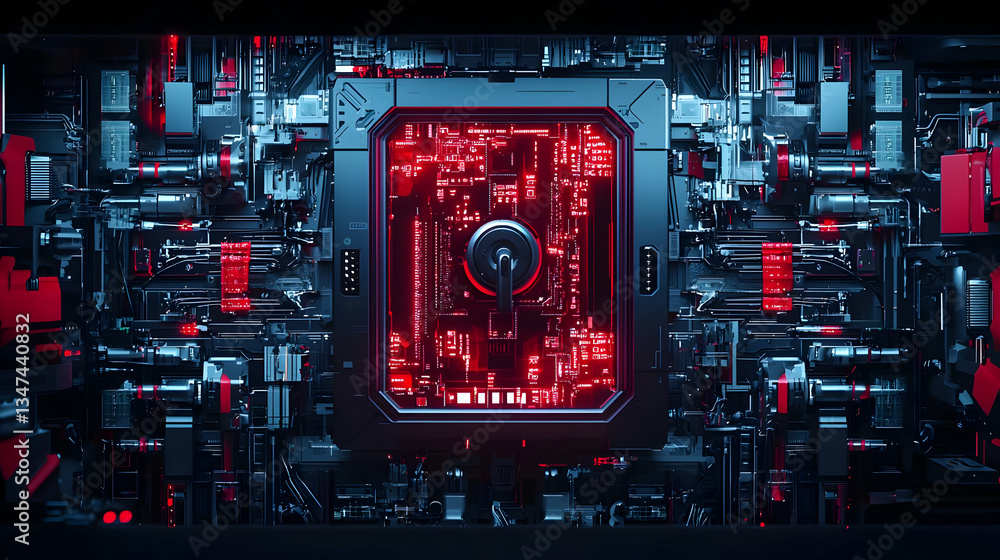 Poster advanced circuit board with glowing red components